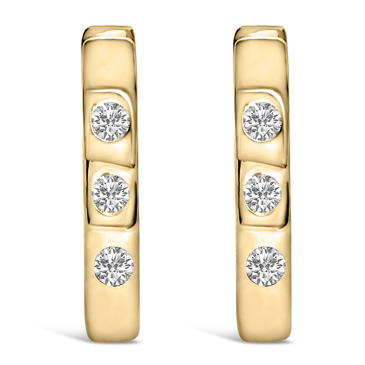 10K Gold 1/10 Cttw Three Stone Lab Grown Diamond Oval Huggies Hoop Earrings
