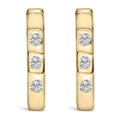 10K Gold 1/10 Cttw Three Stone Lab Grown Diamond Oval Huggies Hoop Earrings