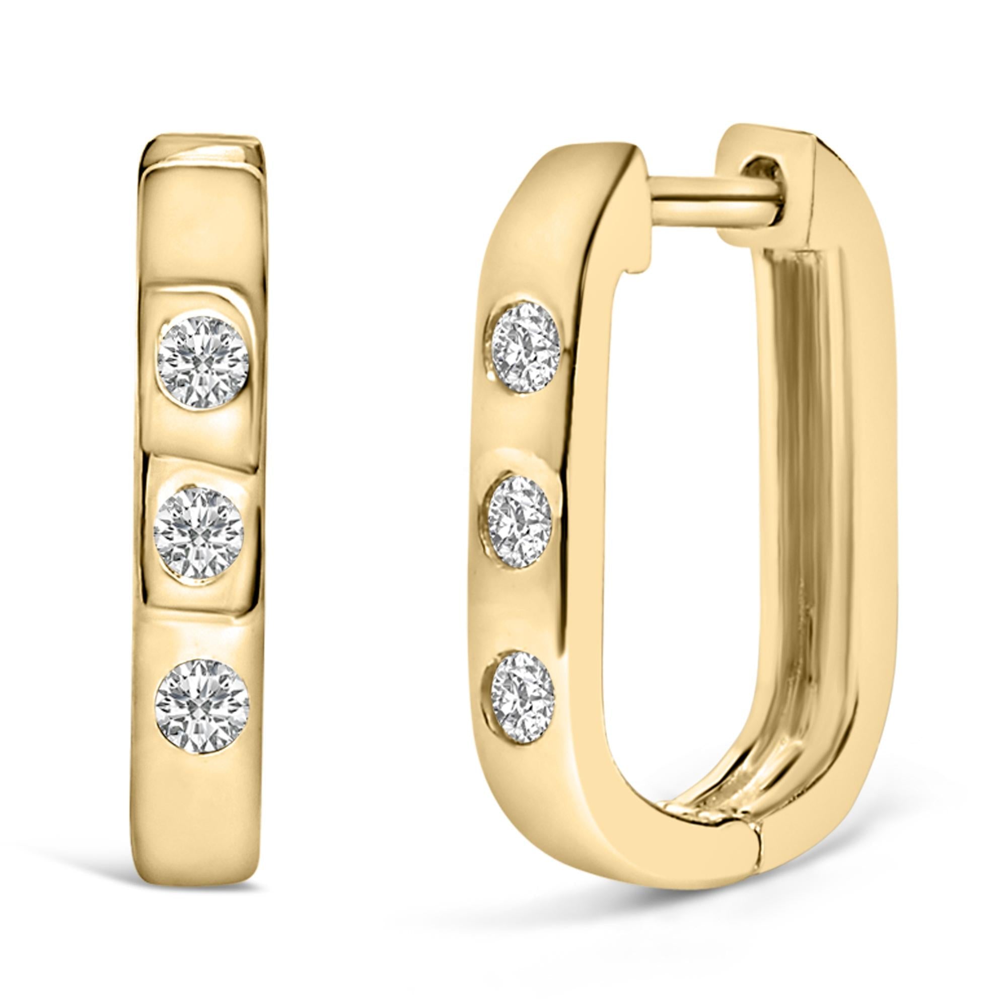 10K Gold 1/10 Cttw Three Stone Lab Grown Diamond Oval Huggies Hoop Earrings