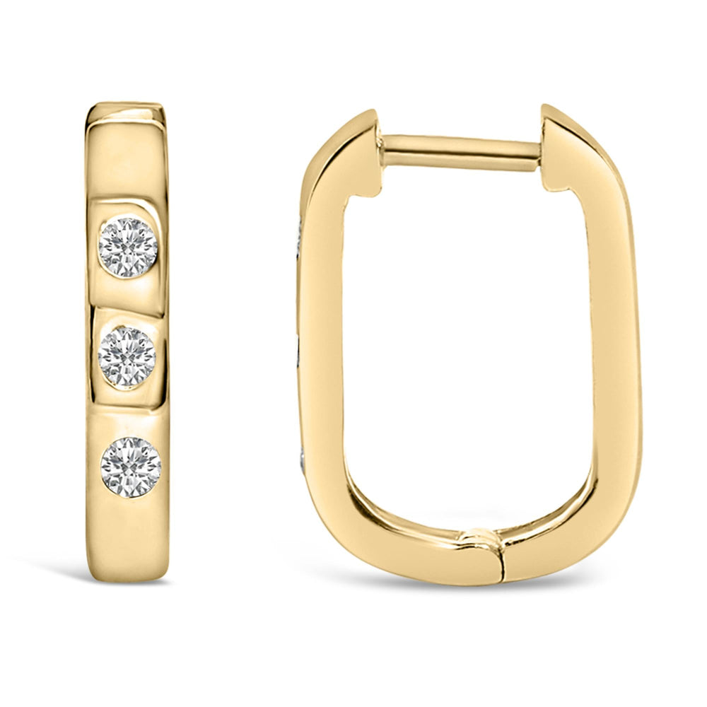10K Gold 1/10 Cttw Three Stone Lab Grown Diamond Oval Huggies Hoop Earrings