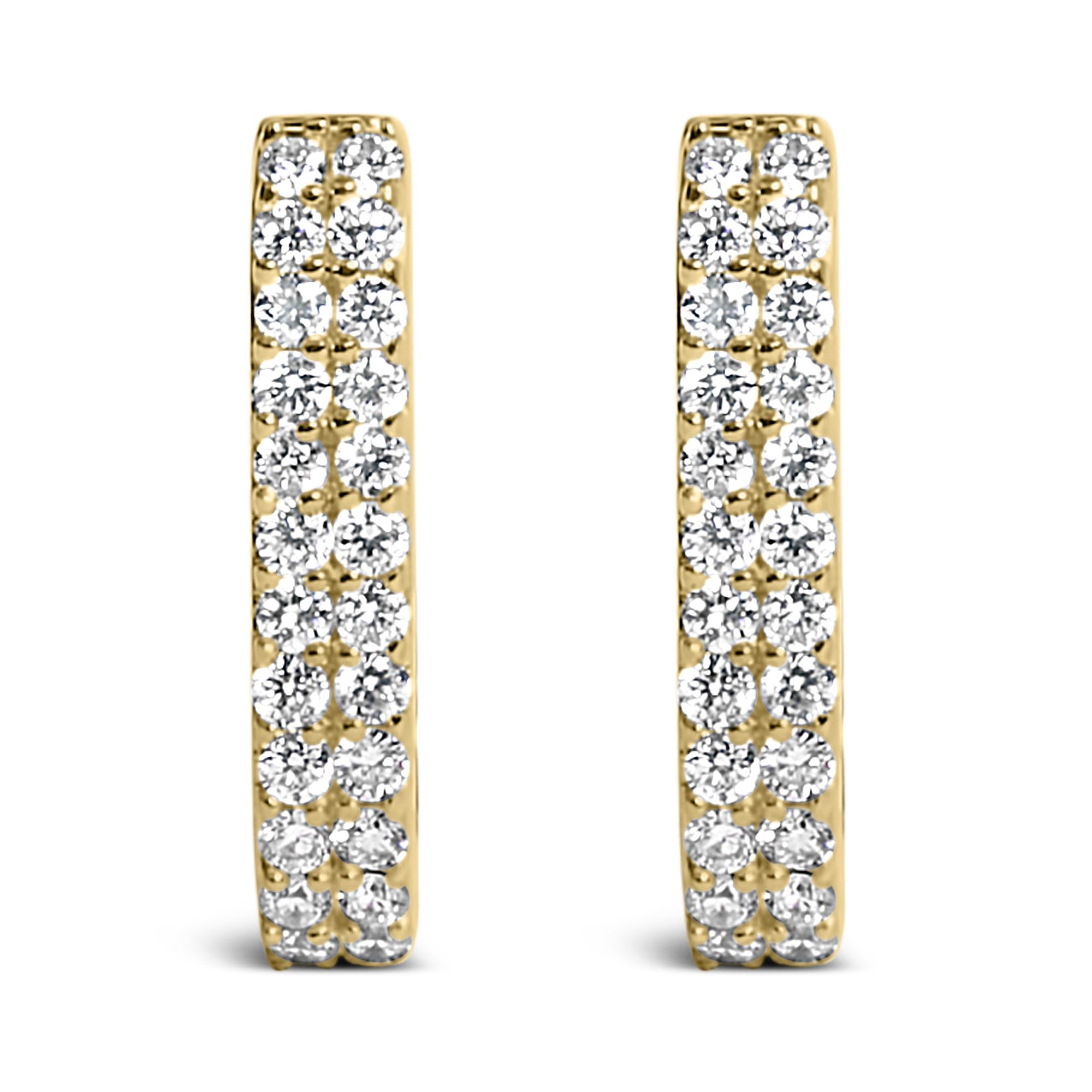10K Yellow Gold 1/4 Cttw Lab Grown Diamond Double Row Huggie Hoop Earrings