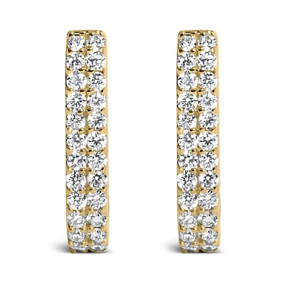 10K Yellow Gold 1/4 Cttw Lab Grown Diamond Double Row Huggie Hoop Earrings