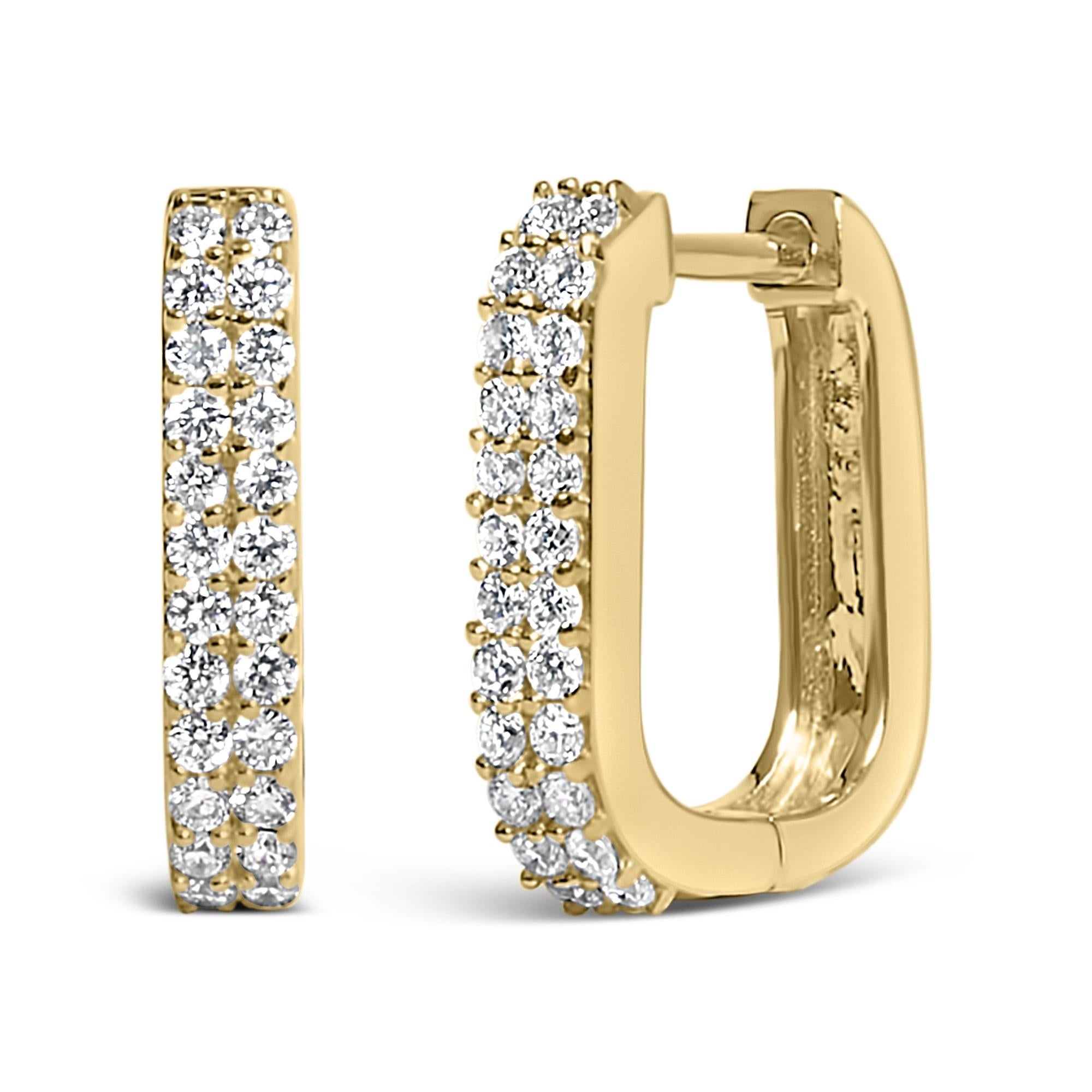 10K Yellow Gold 1/4 Cttw Lab Grown Diamond Double Row Huggie Hoop Earrings