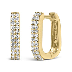 10K Yellow Gold 1/4 Cttw Lab Grown Diamond Double Row Huggie Hoop Earrings