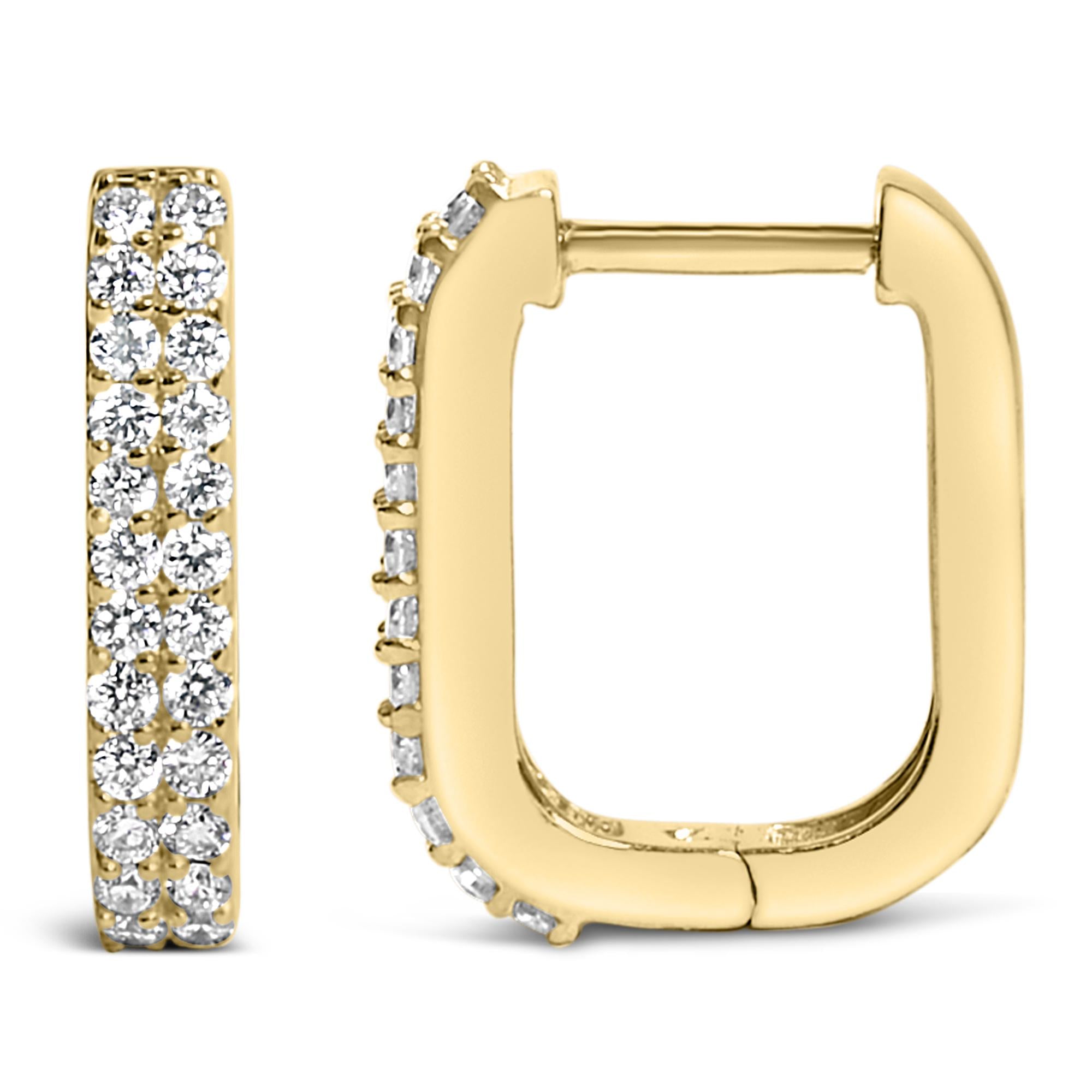 10K Yellow Gold 1/4 Cttw Lab Grown Diamond Double Row Huggie Hoop Earrings