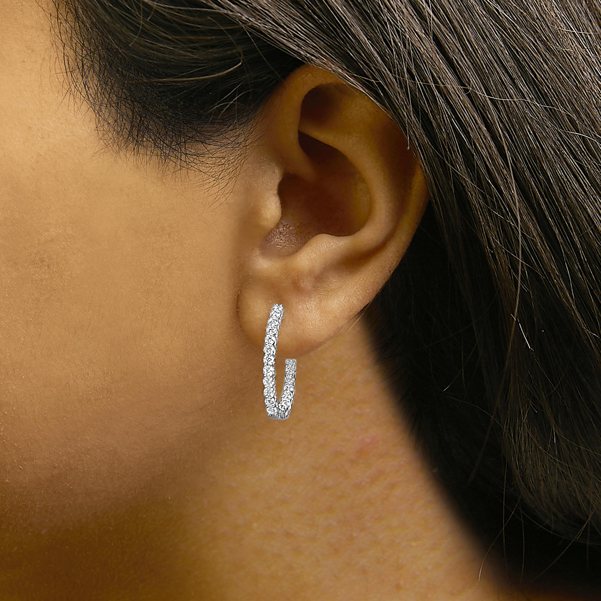 14K Gold 1.0 Cttw Oval Lab Grown Diamond Hoop Earrings