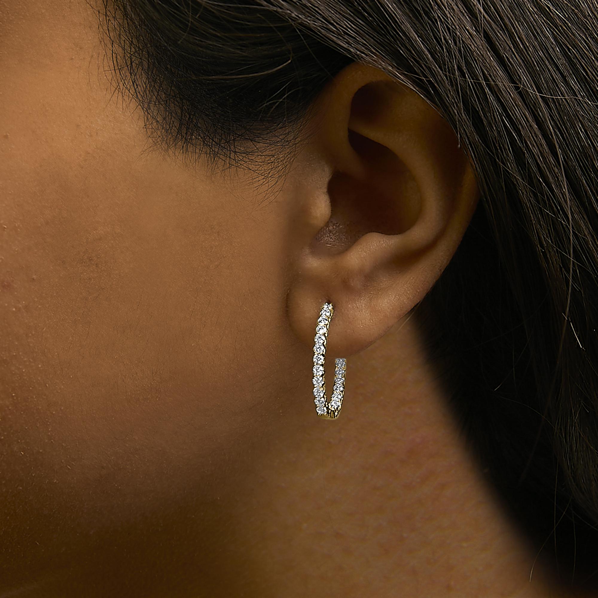 14K Gold 1.0 Cttw Oval Lab Grown Diamond Hoop Earrings