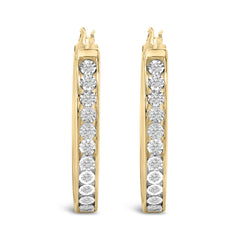 14K Yellow Gold Plated .925 Sterling Silver 1/4 Cttw Diamond Channel Set Style Hoop Earrings