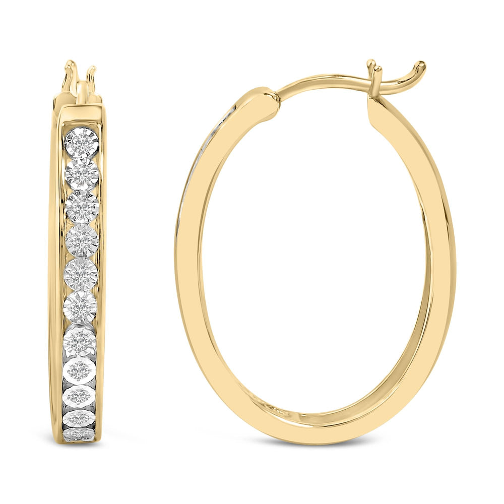 14K Yellow Gold Plated .925 Sterling Silver 1/4 Cttw Diamond Channel Set Style Hoop Earrings