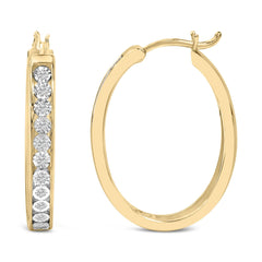 14K Yellow Gold Plated .925 Sterling Silver 1/4 Cttw Diamond Channel Set Style Hoop Earrings