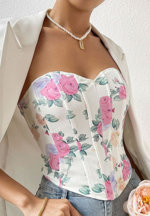 Stylish Floral Print Corset Top
