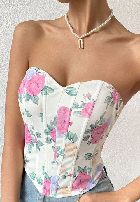 Stylish Floral Print Corset Top