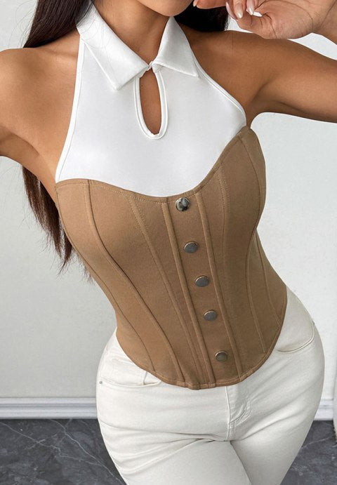 Stylish Two-Tone Bustier with Keyhole Neckline