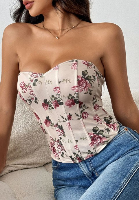 Sweetheart Neckline Floral Bustier