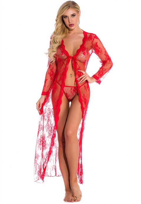 Long Sheer Lace Robe
