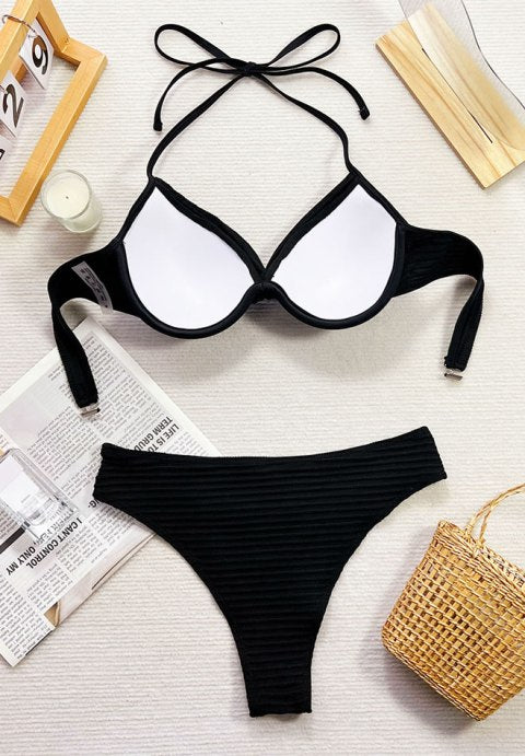 Stylish White Textured Bikini Ensemble