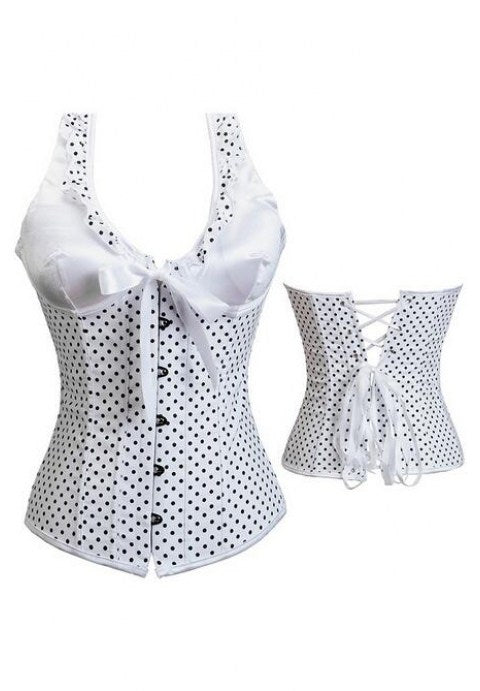 White Satin Polka Dot Halter Neck Corset