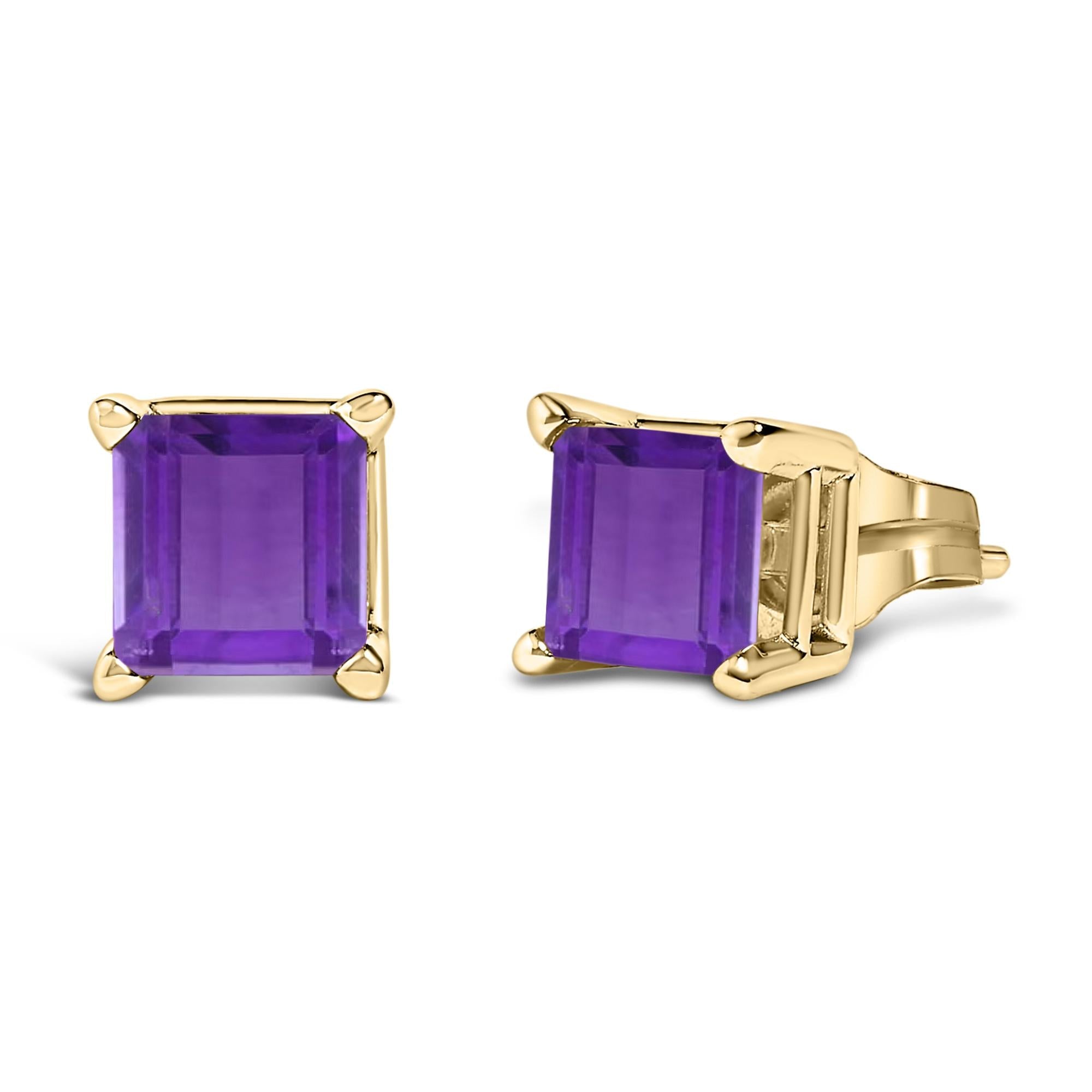 14K Gold 5x5MM Princess Cut Gemstone Solitaire Stud Earrings