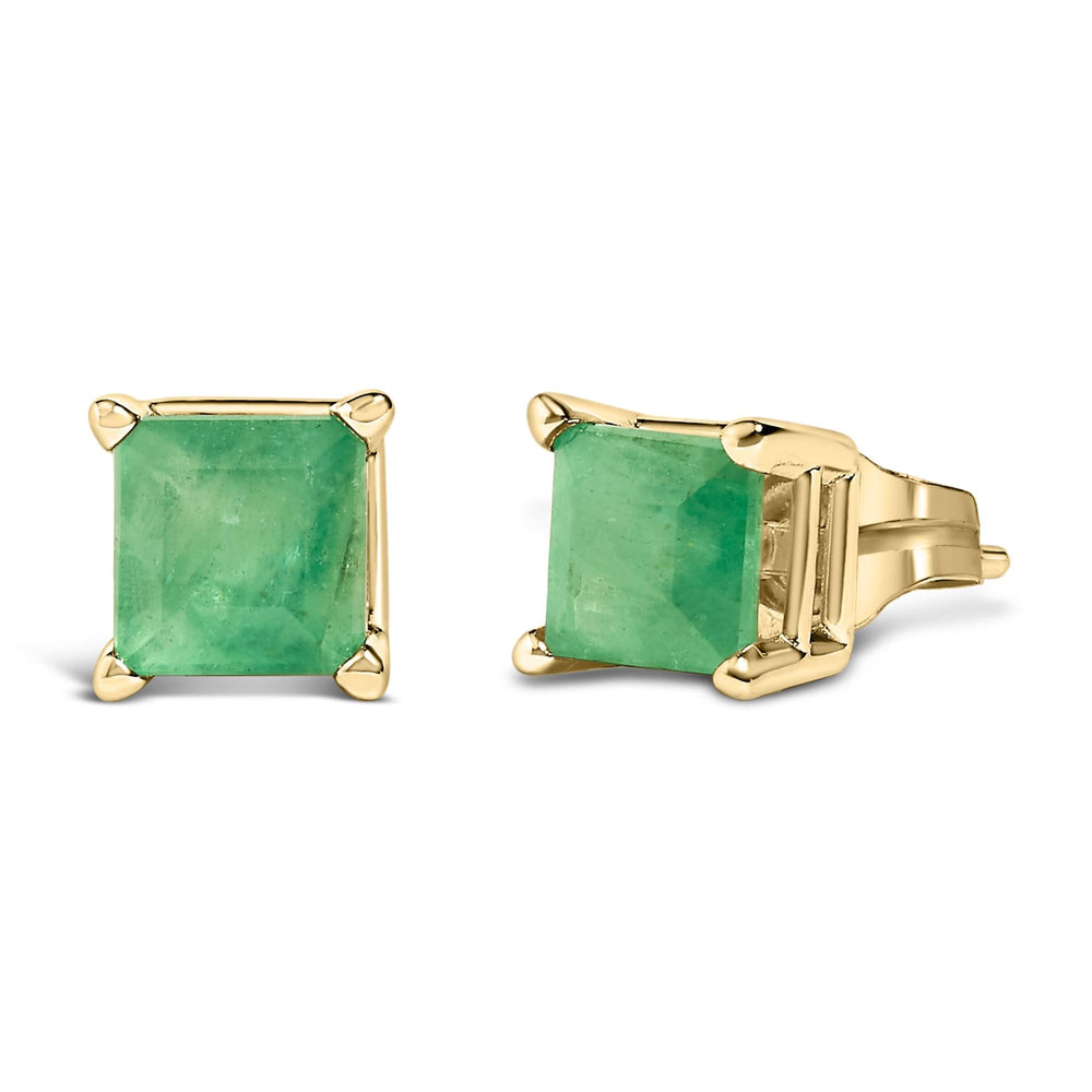 14K Gold 5x5MM Princess Cut Gemstone Solitaire Stud Earrings
