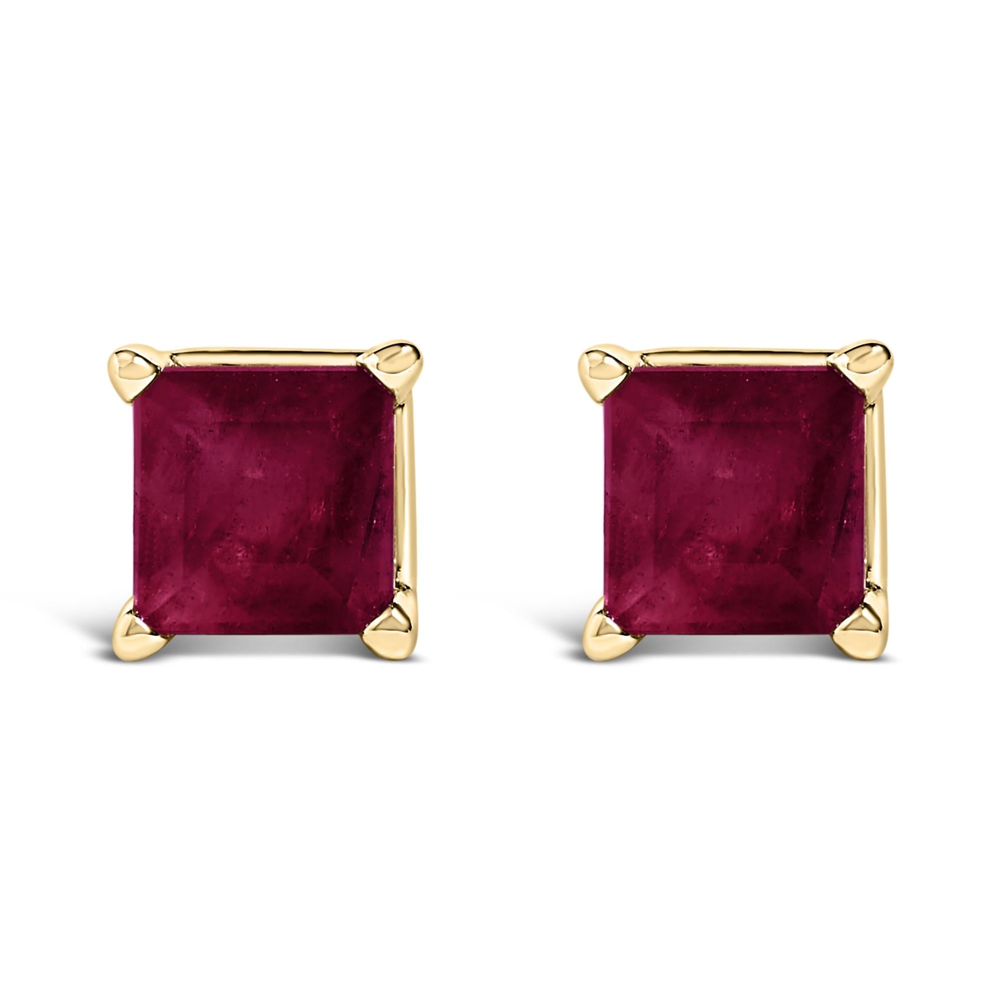 14K Gold 5x5MM Princess Cut Gemstone Solitaire Stud Earrings