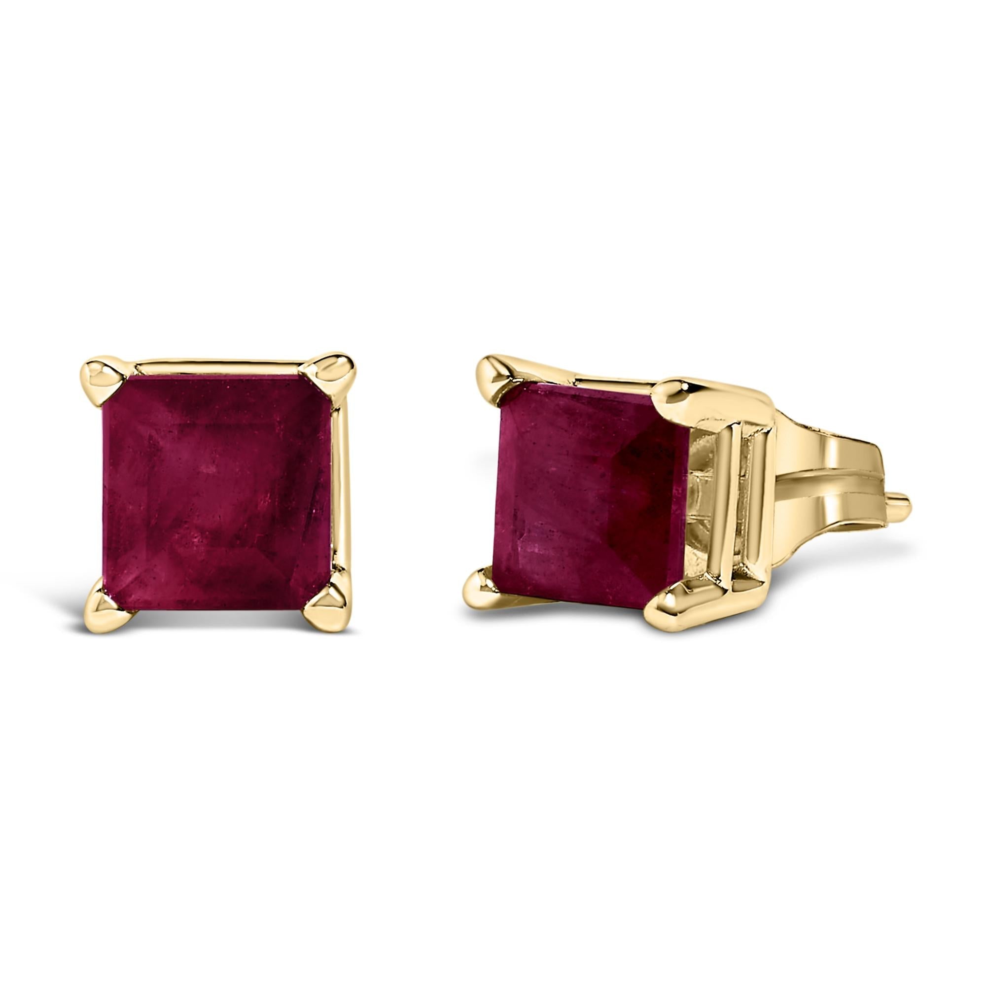 14K Gold 5x5MM Princess Cut Gemstone Solitaire Stud Earrings