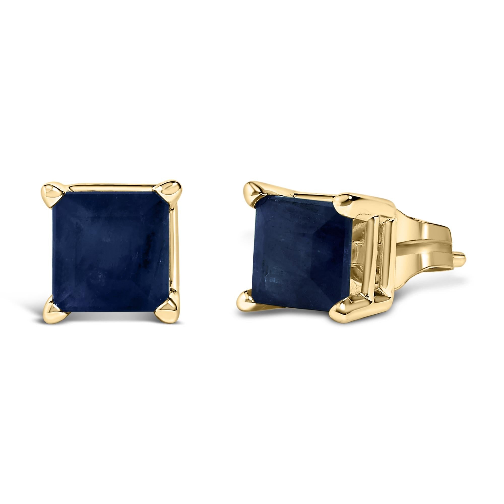 14K Gold 5x5MM Princess Cut Gemstone Solitaire Stud Earrings