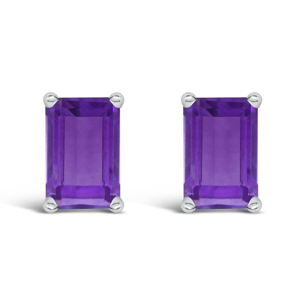 14K Gold 6x4MM Emerald Shaped Gemstone Solitaire Stud Earrings