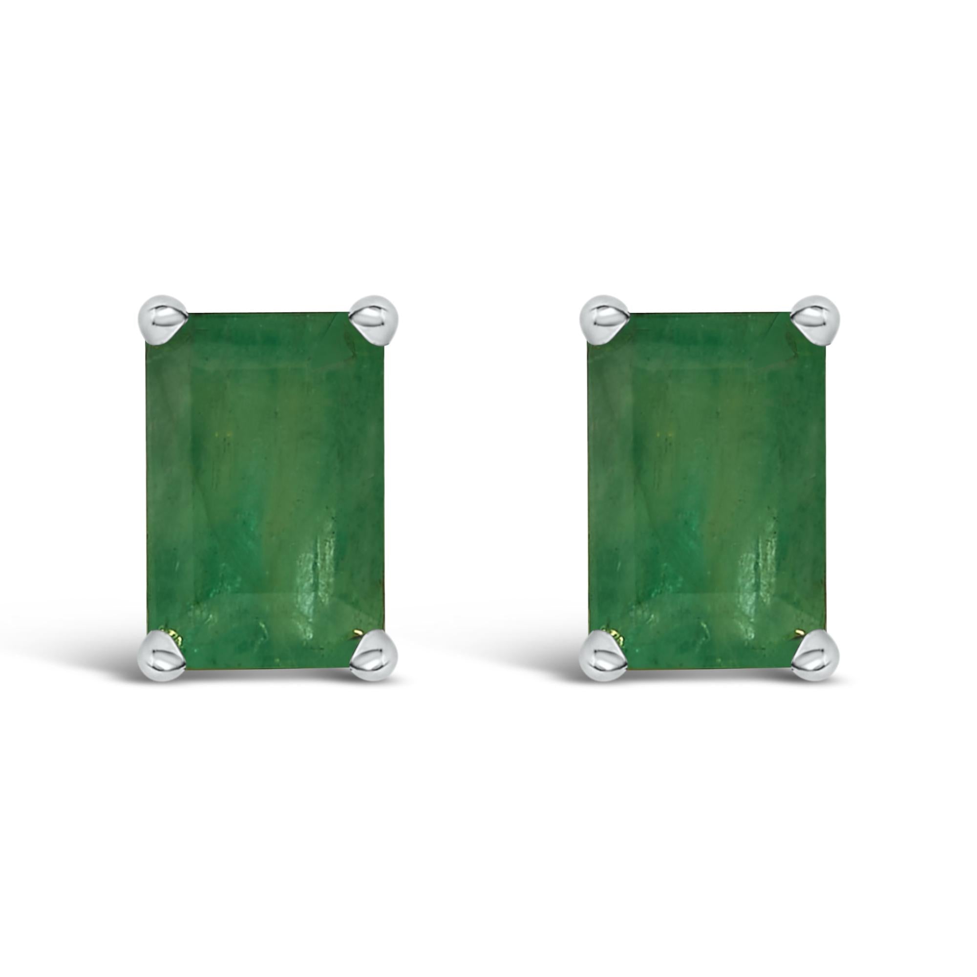 14K Gold 6x4MM Emerald Shaped Gemstone Solitaire Stud Earrings