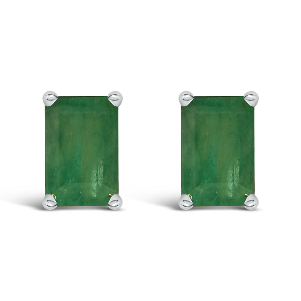 14K Gold 6x4MM Emerald Shaped Gemstone Solitaire Stud Earrings