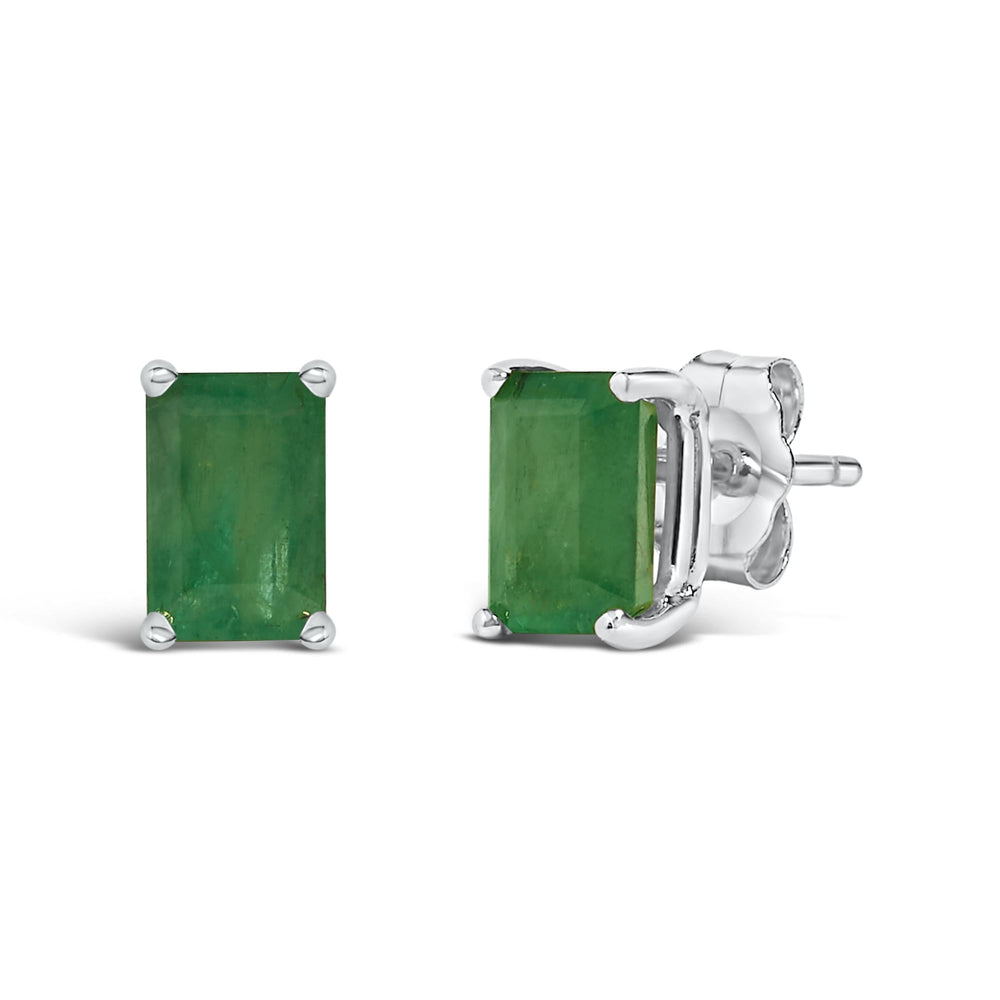 14K Gold 6x4MM Emerald Shaped Gemstone Solitaire Stud Earrings