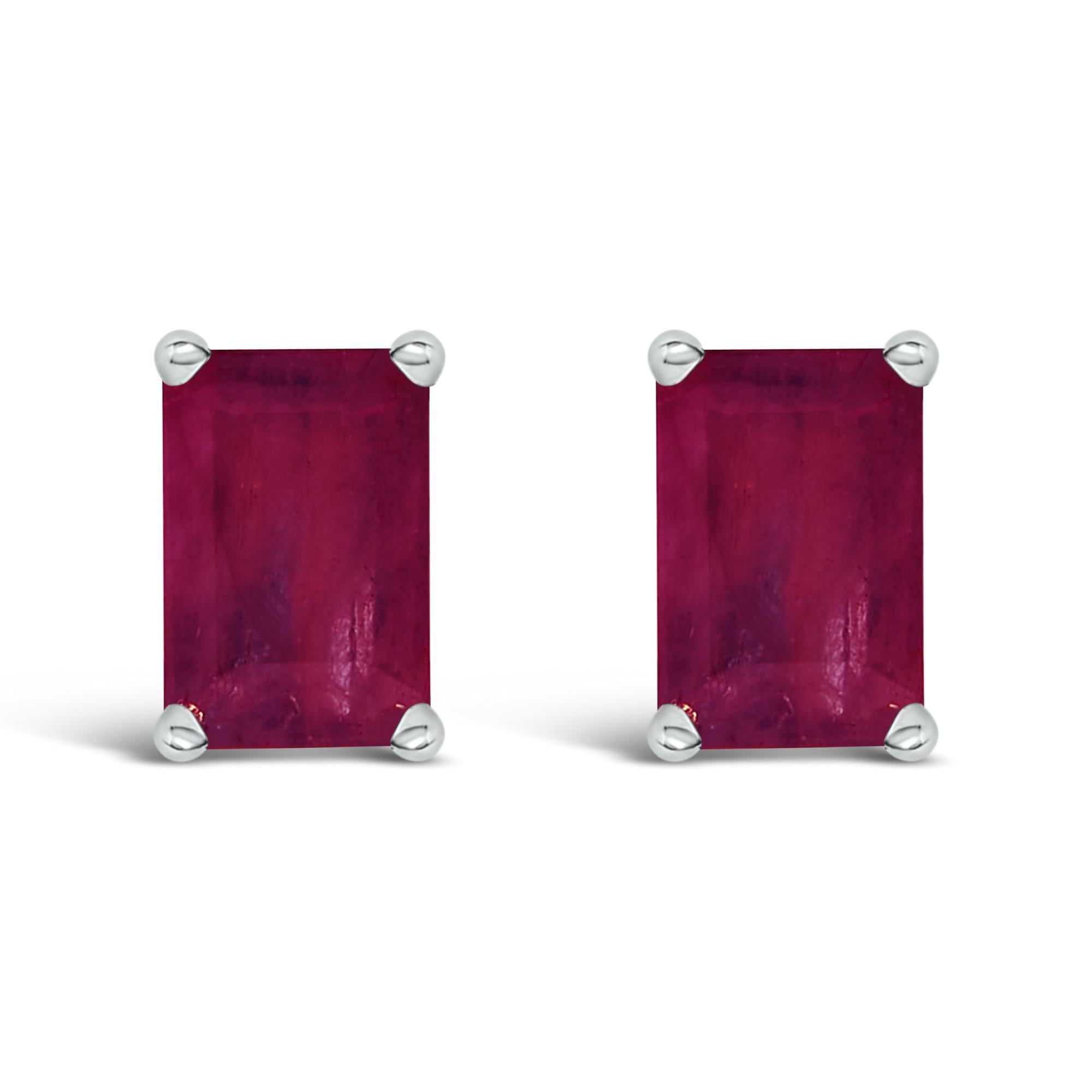 14K Gold 6x4MM Emerald Shaped Gemstone Solitaire Stud Earrings