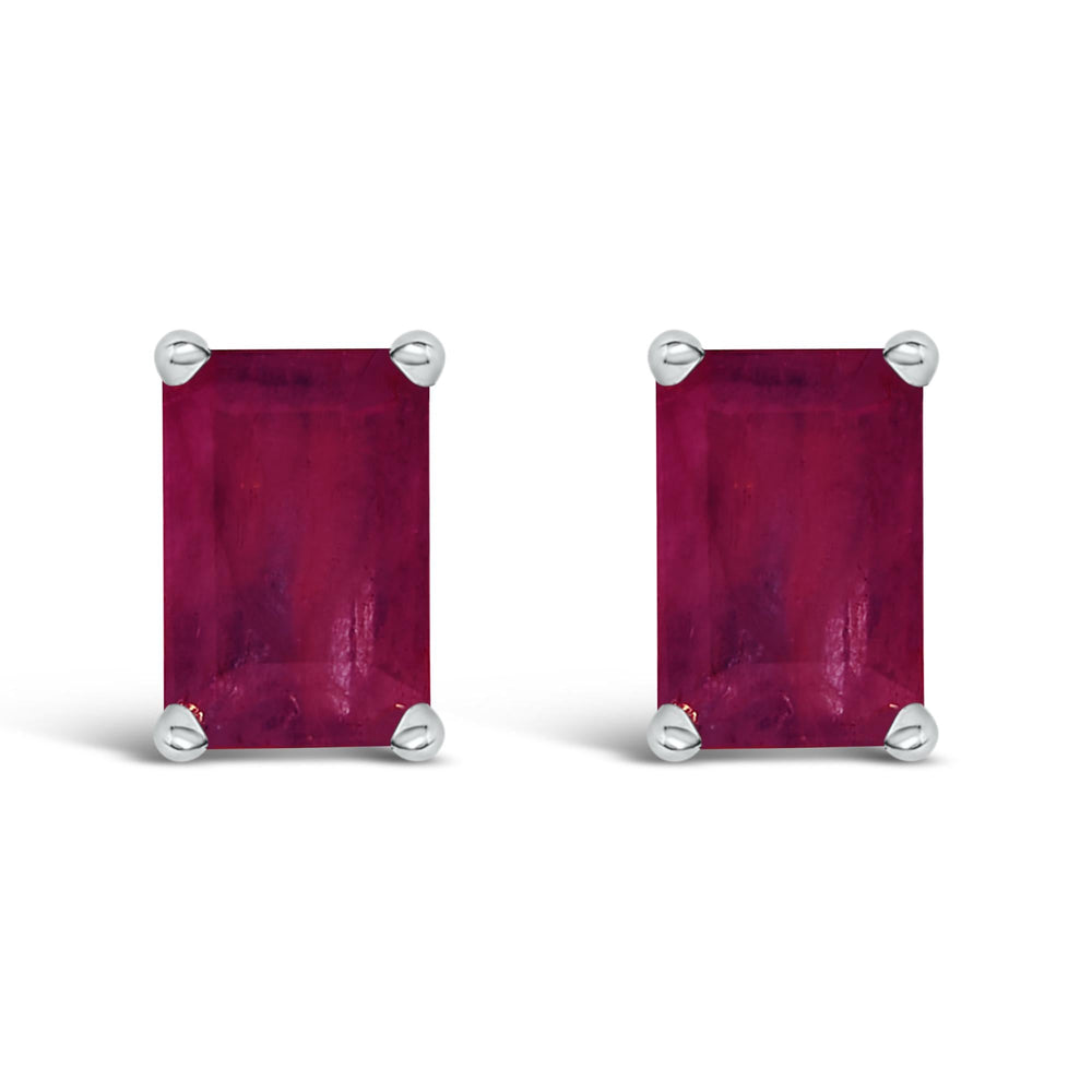 14K Gold 6x4MM Emerald Shaped Gemstone Solitaire Stud Earrings