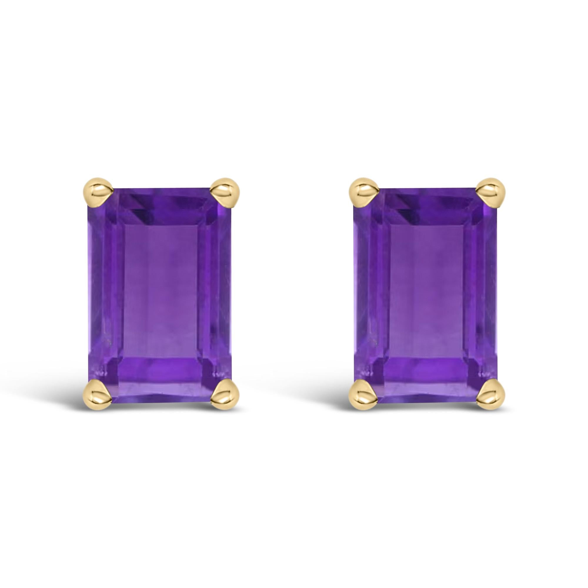 14K Gold 6x4MM Emerald Shaped Gemstone Solitaire Stud Earrings