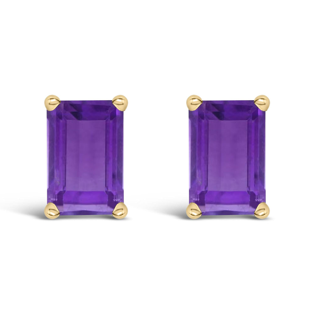 14K Gold 6x4MM Emerald Shaped Gemstone Solitaire Stud Earrings