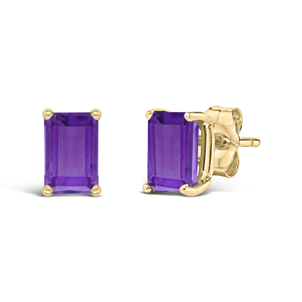 14K Gold 6x4MM Emerald Shaped Gemstone Solitaire Stud Earrings
