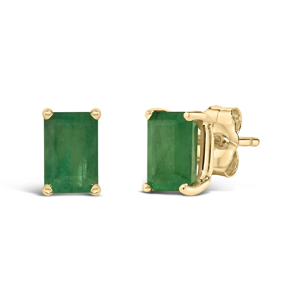14K Gold 6x4MM Emerald Shaped Gemstone Solitaire Stud Earrings