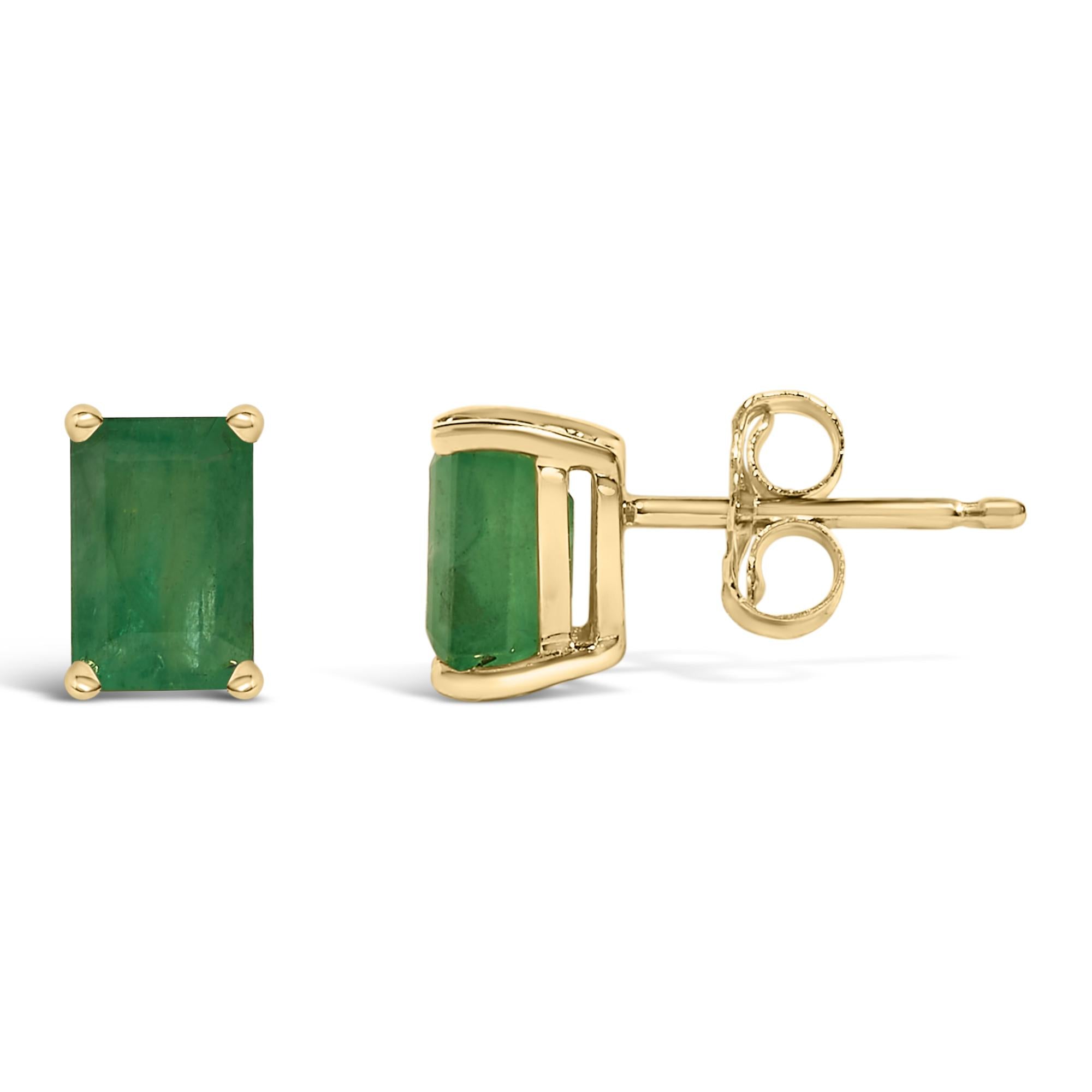14K Gold 6x4MM Emerald Shaped Gemstone Solitaire Stud Earrings