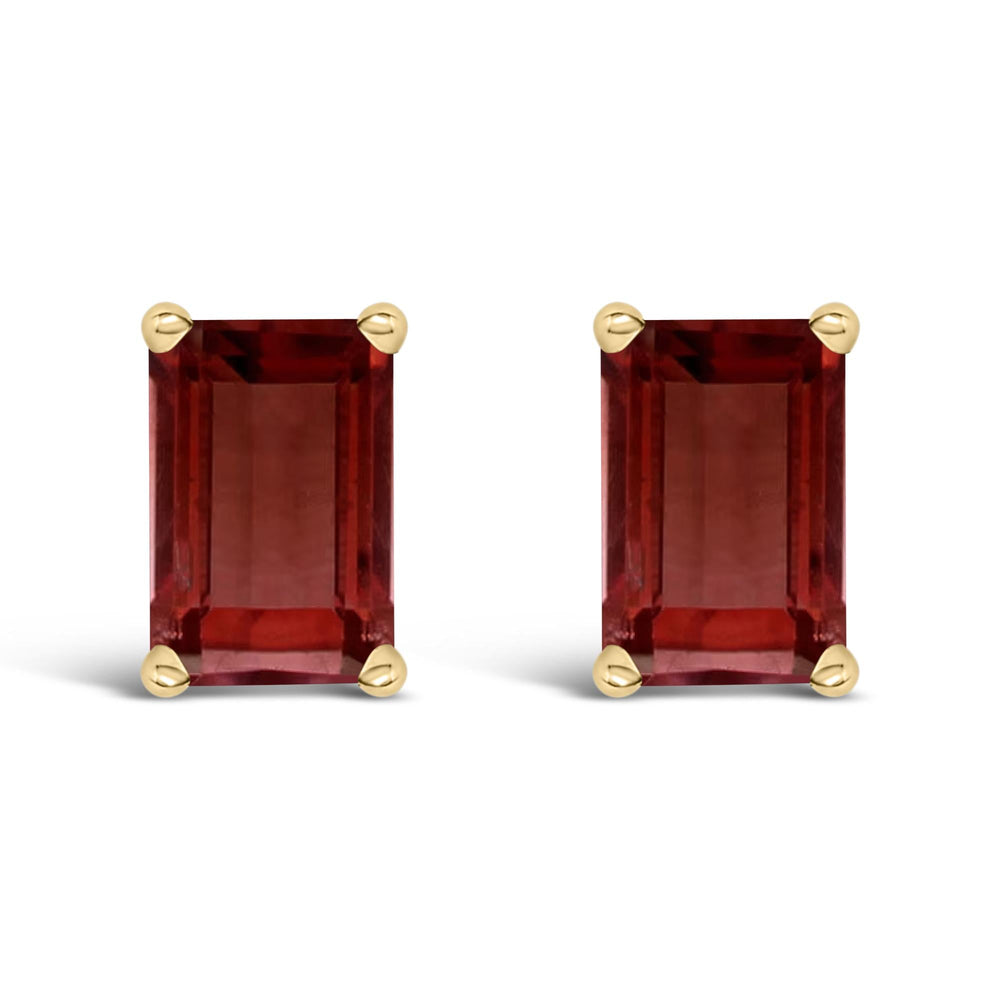 14K Gold 6x4MM Emerald Shaped Gemstone Solitaire Stud Earrings