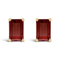 14K Gold 6x4MM Emerald Shaped Gemstone Solitaire Stud Earrings
