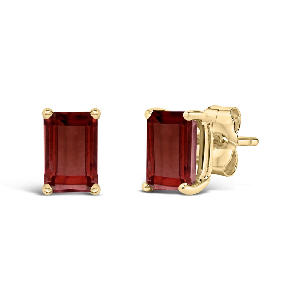 14K Gold 6x4MM Emerald Shaped Gemstone Solitaire Stud Earrings