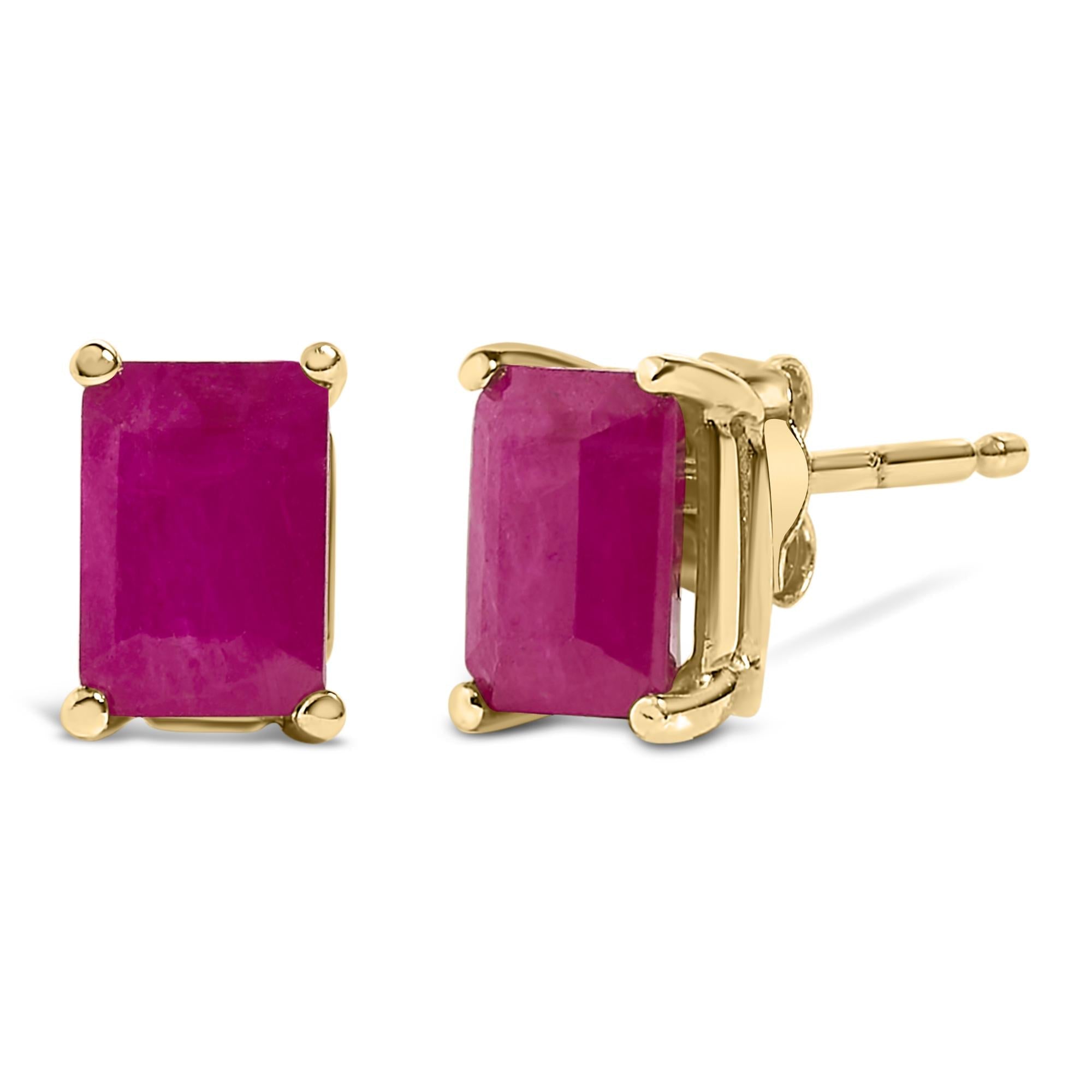 14K Gold 6x4MM Emerald Shaped Gemstone Solitaire Stud Earrings