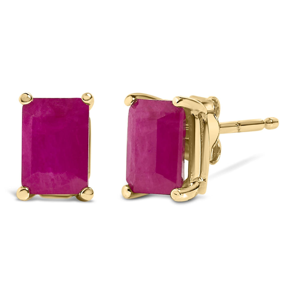 14K Gold 6x4MM Emerald Shaped Gemstone Solitaire Stud Earrings