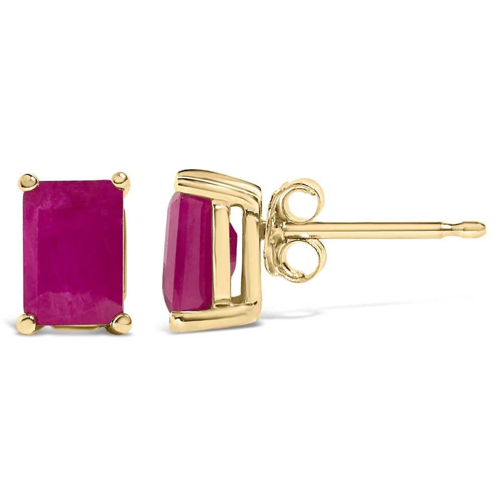 14K Gold 6x4MM Emerald Shaped Gemstone Solitaire Stud Earrings