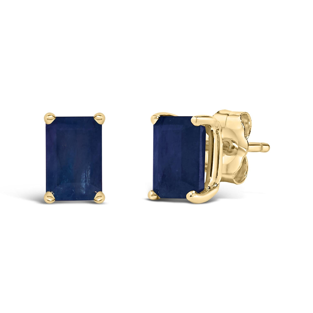 14K Gold 6x4MM Emerald Shaped Gemstone Solitaire Stud Earrings