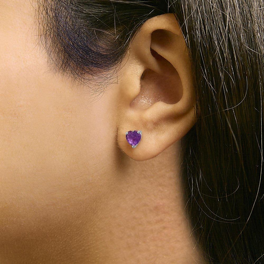 14K Gold 5MM Heart Cut Gemstone Solitaire Stud Earrings
