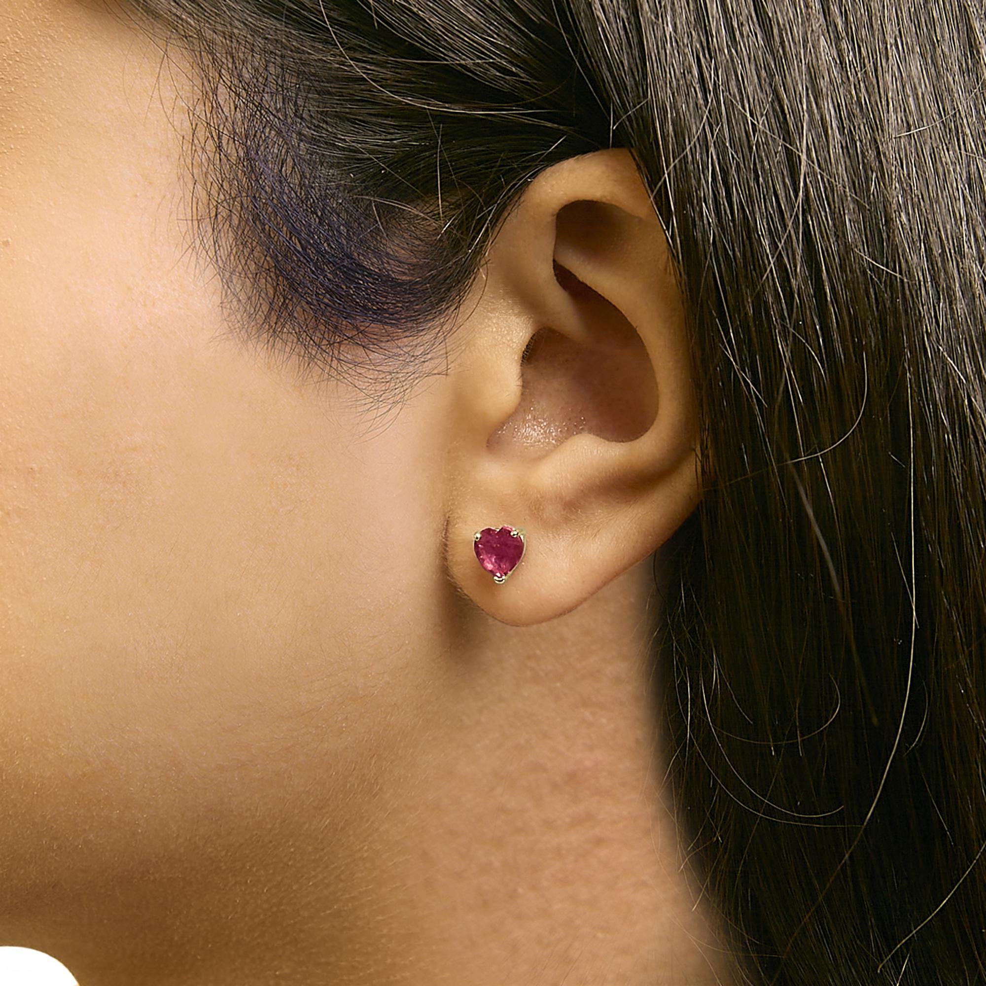 14K Gold 5MM Heart Cut Gemstone Solitaire Stud Earrings