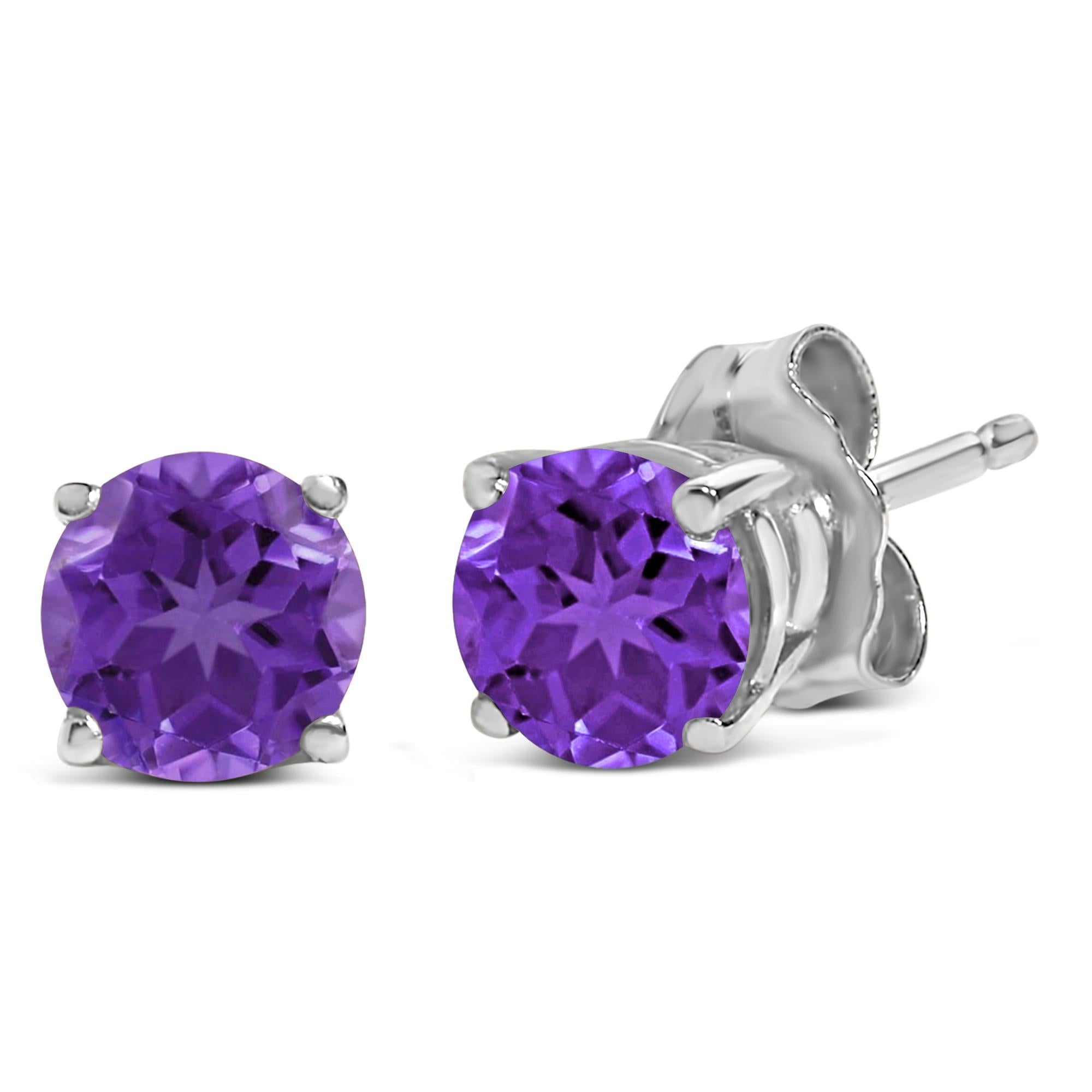 14K Gold 5X5MM Round Gemstone Solitaire Stud Earrings