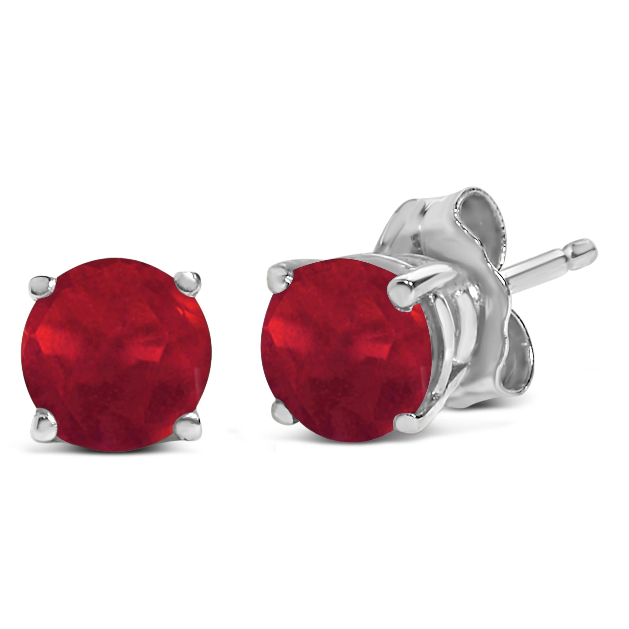 14K Gold 5X5MM Round Gemstone Solitaire Stud Earrings