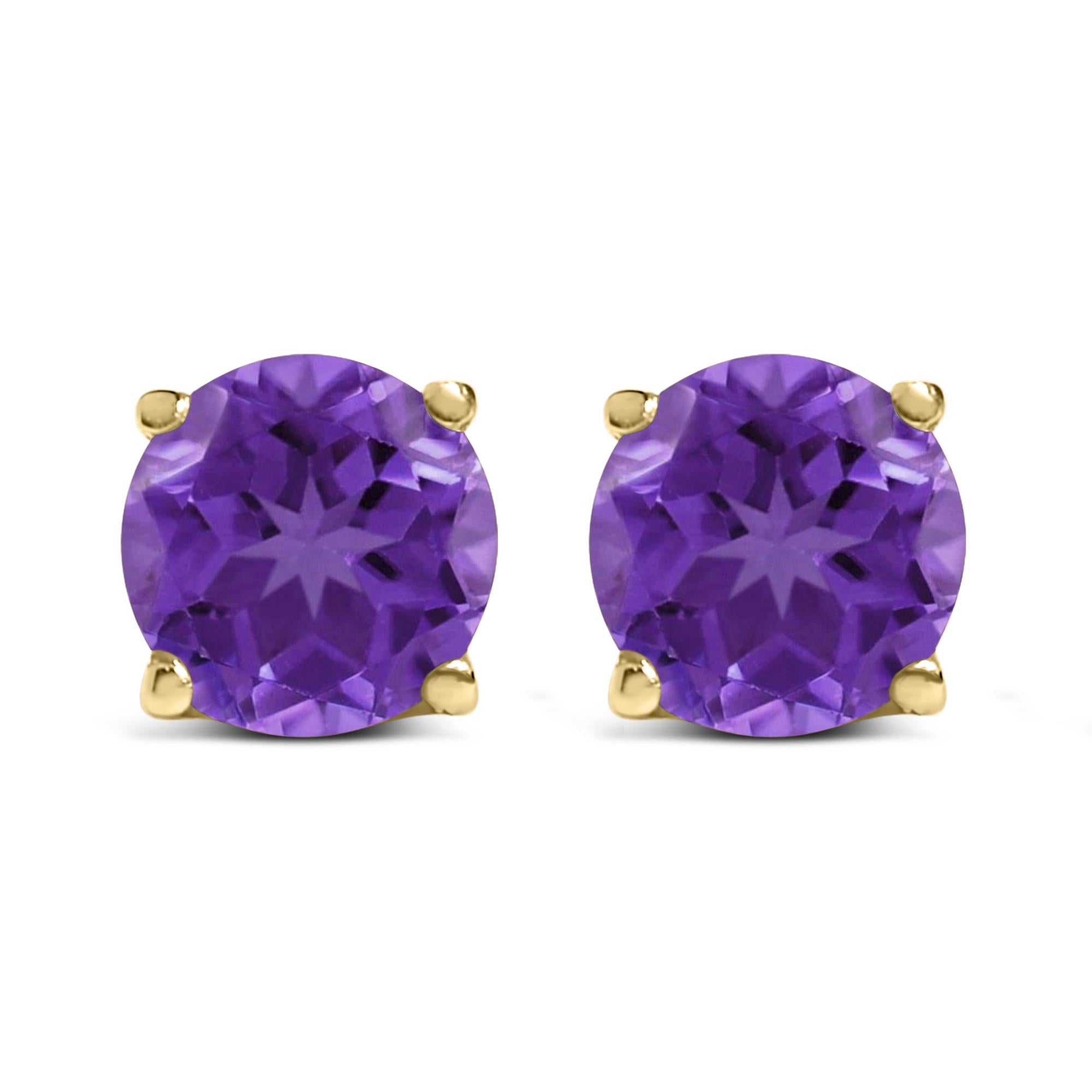 14K Gold 5X5MM Round Gemstone Solitaire Stud Earrings
