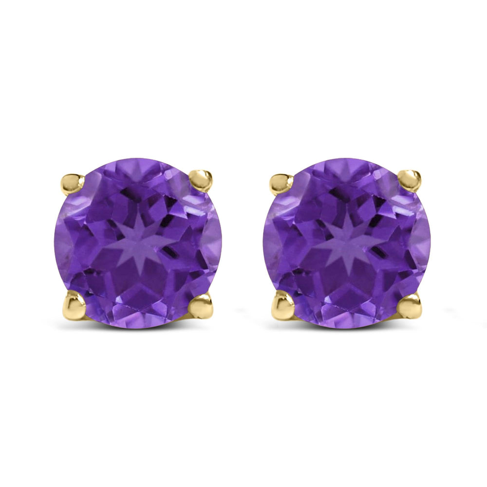 14K Gold 5X5MM Round Gemstone Solitaire Stud Earrings